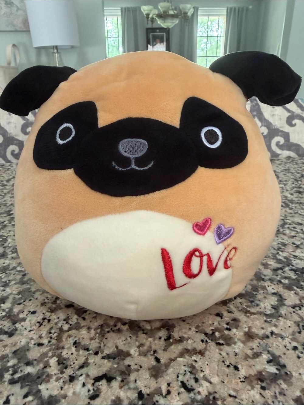 Squishmallow Plush Pug Pillow with Love Embroidery - Tan & Black